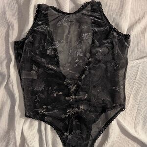 90's Style Mesh Lingerie Lace Up Bodysuit